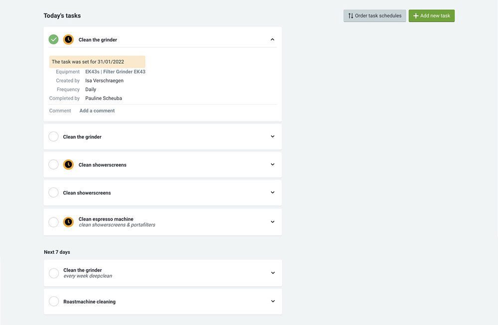 مدیریت وظایف کافه